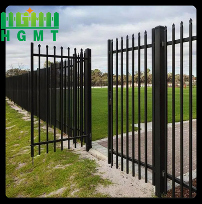 Factory Supply 5FT Black Iron Wrought Fence Easy Assemble 3 Rails Tubular Fence Panel For Swimming Pool