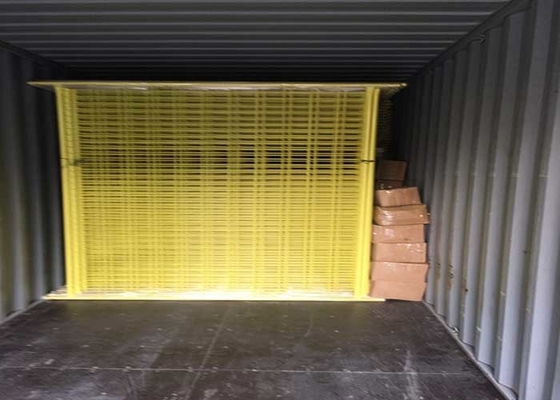 Yellow 2.1m Retractable Temporary Fence 100x200mm Mesh Hole