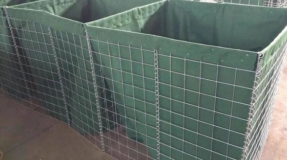 Hot Dip Galvanized Welded Rectangle Hesco Barrier Wall With Brown / Green Color Fabric